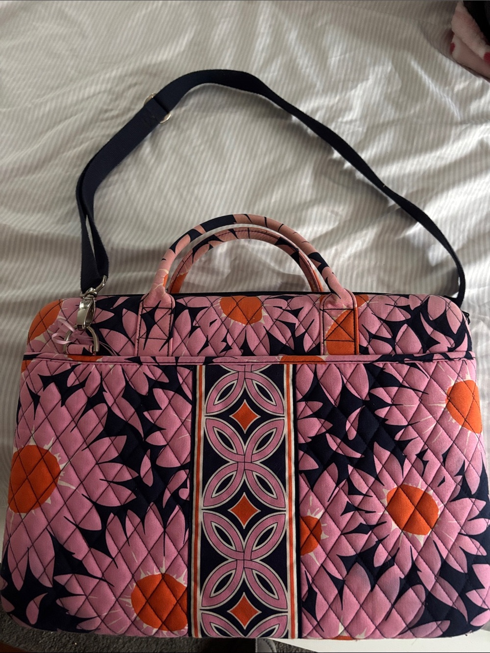 Vera Bradley Pink and Orange Quilted Laptop Tote